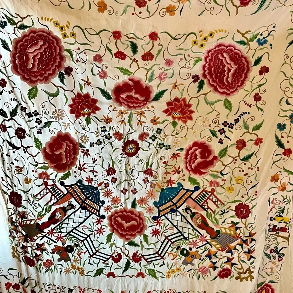 Vintage Japanese Silk Embroidered Manton Manila Piano Shawl